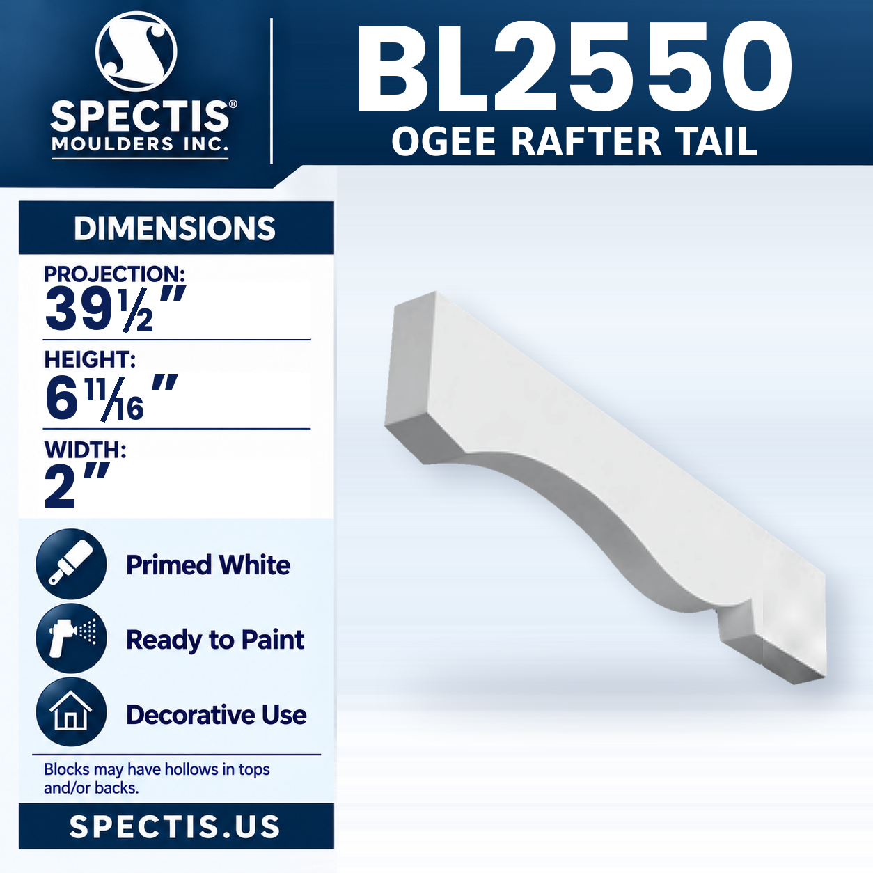BL2550 Ogee Rafter Tail 2"W x 6.6875"H x 39.5"P