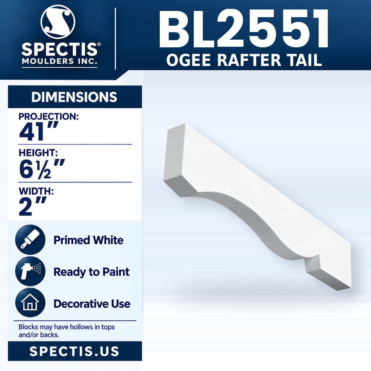 BL2551 Ogee Rafter Tail 2"W x 6.5"H x 41"P