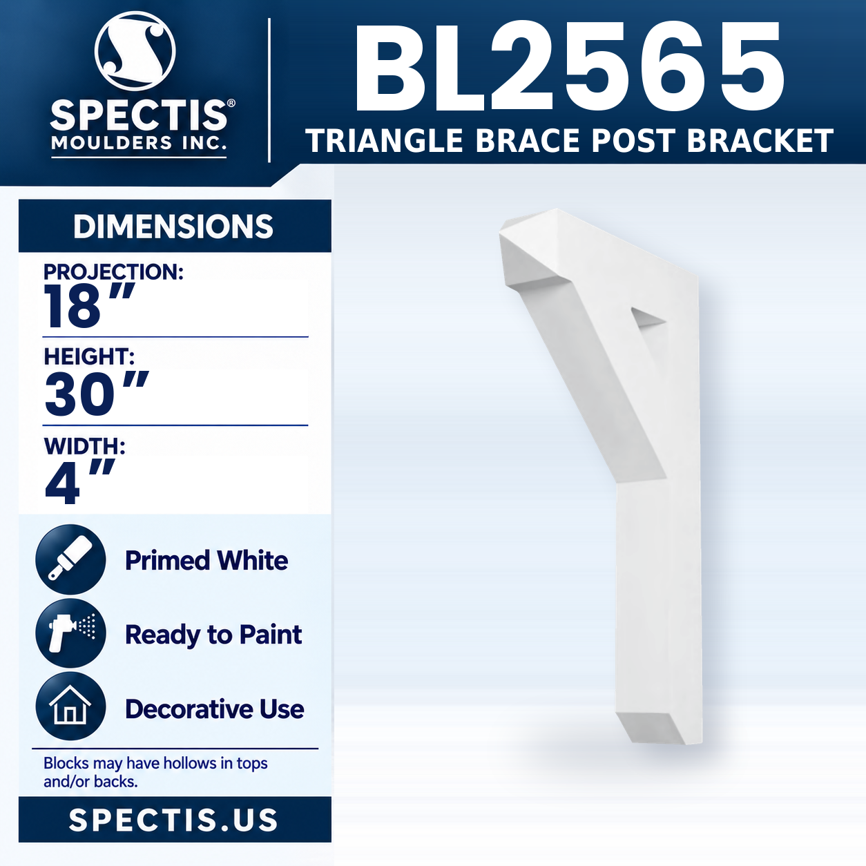 BL2565 Triangle Brace Post Bracket 4"W x 30"H x 18"P