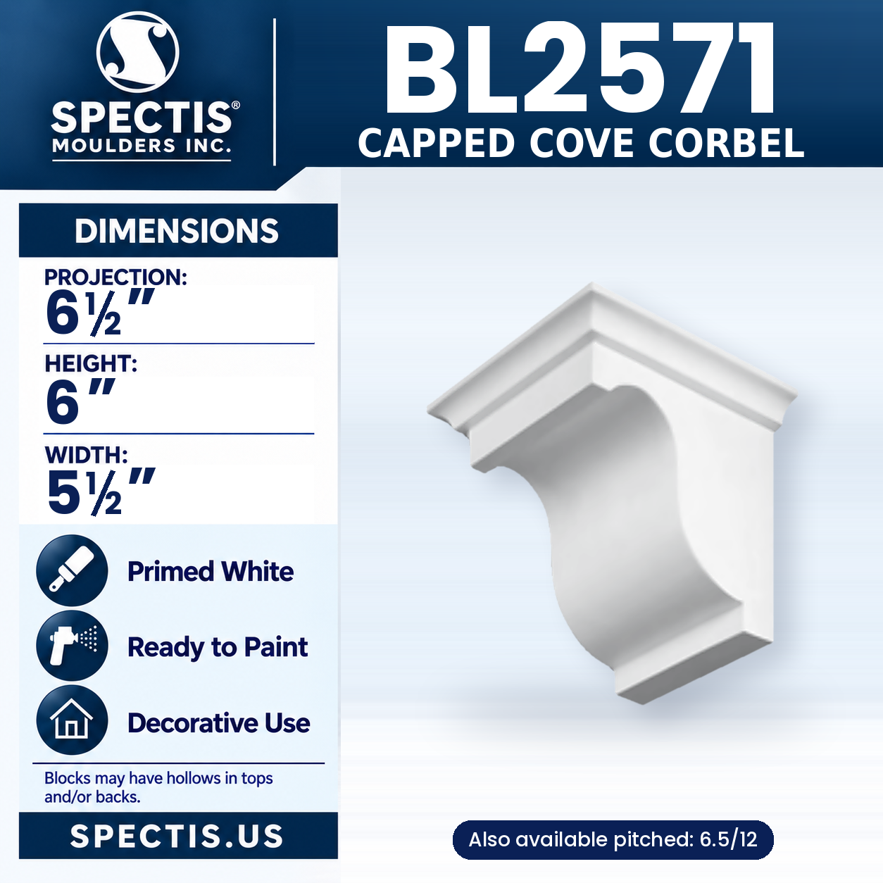 BL2571 Capped Cove Corbel 5.5"W x 6"H x 6.5"P