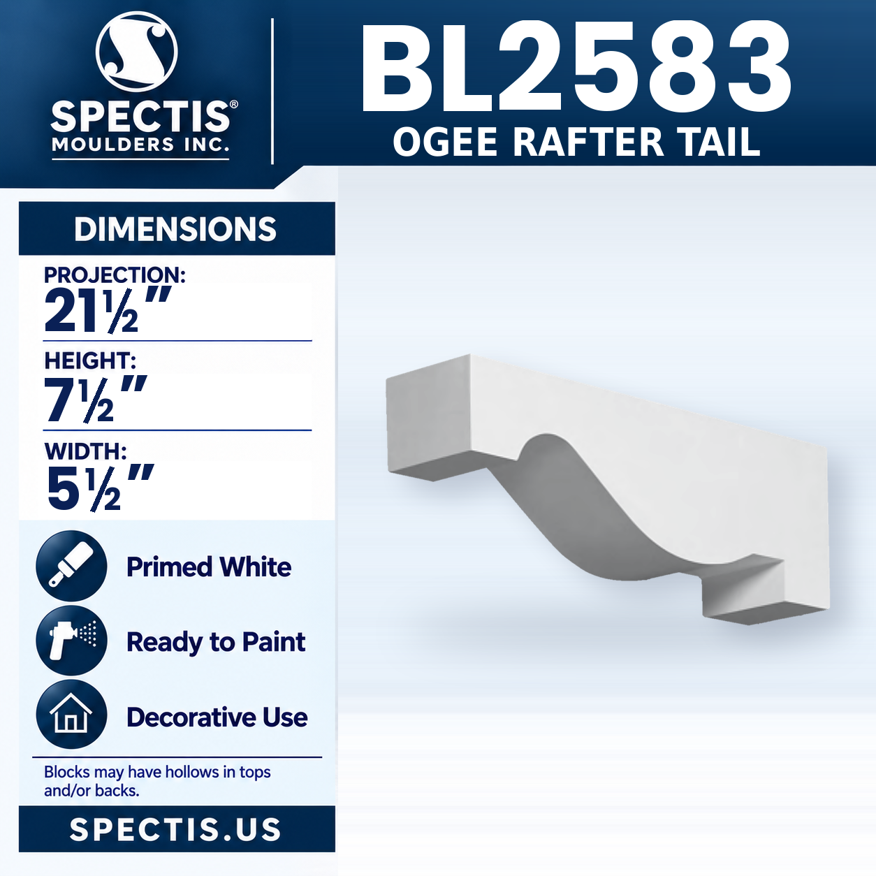 BL2583 Ogee Rafter Tail 5.5"W x 7.5"H x 21.5"P
