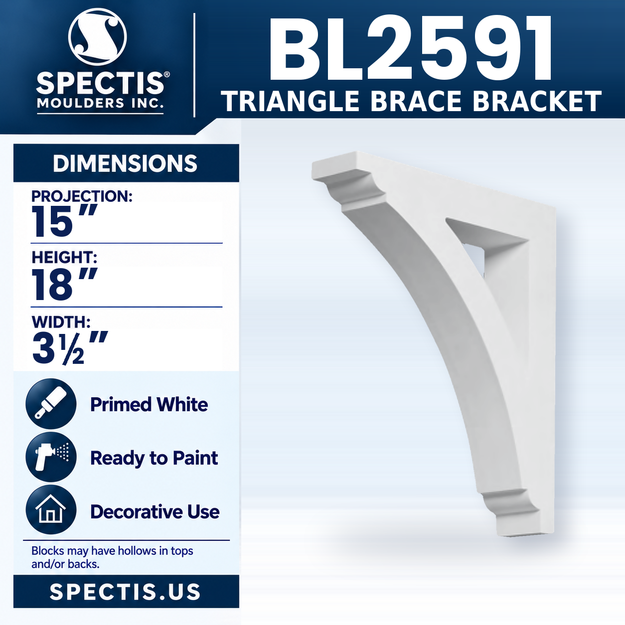 BL2591 Triangle Brace Bracket 3.5"W x 18"H x 15"P