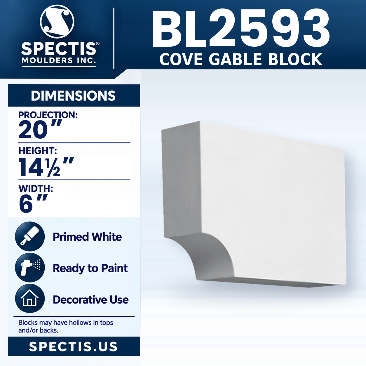 BL2593 Cove Gable Block 6"W x 14.5"H x 20"P