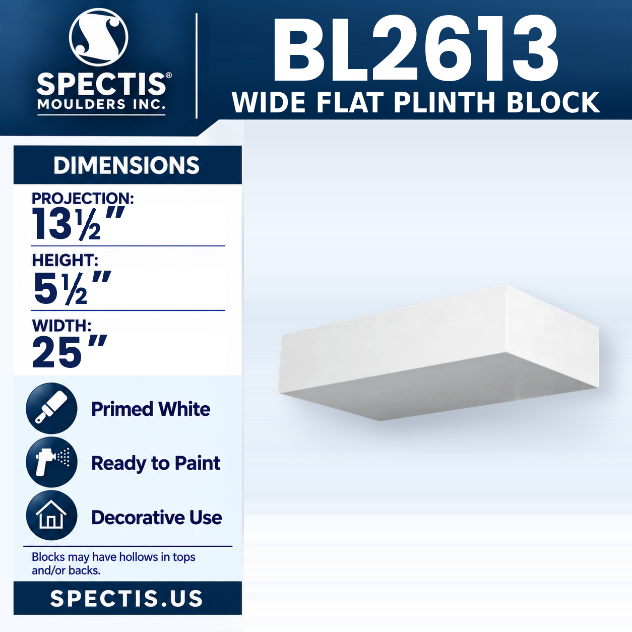 BL2613 Wide Flat Plinth Block 25"W x 5.5"H x 13.5"P