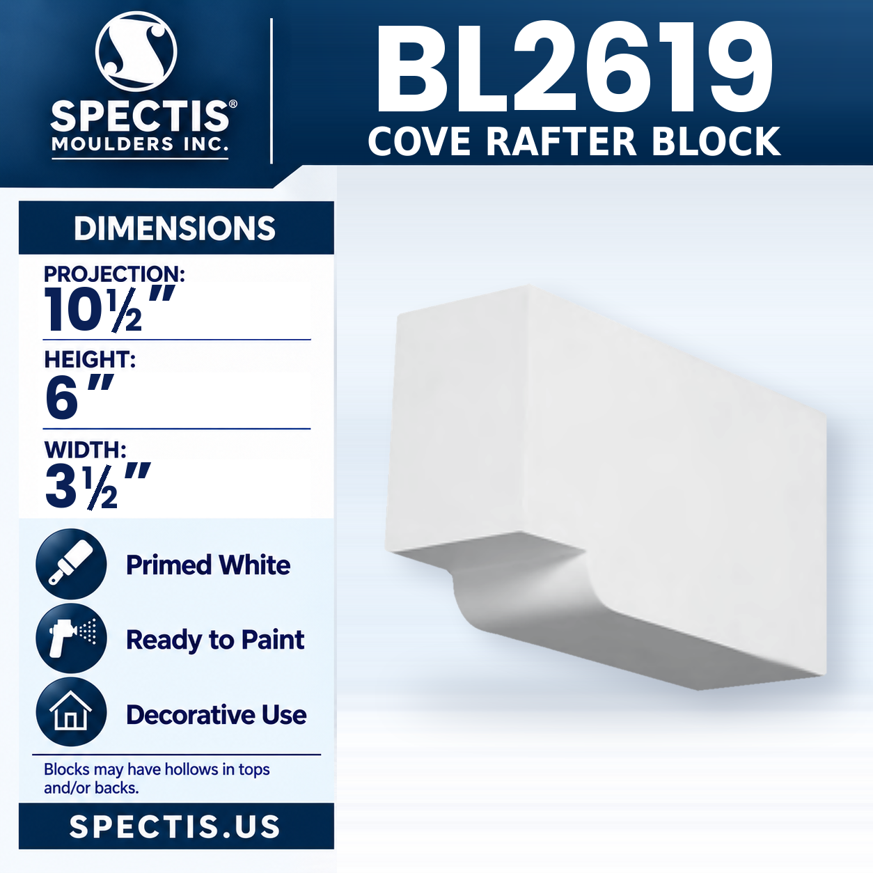 BL2619 Cove Rafter Block 3.5"W x 6"H x 10.5"P