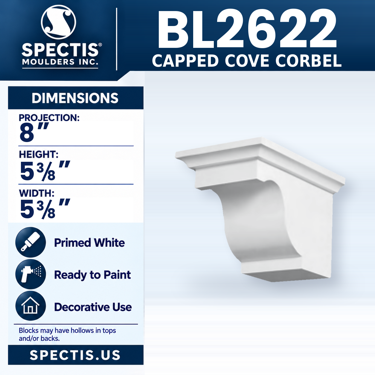 BL2622 Capped Cove Corbel 5.375"W x 5.375"H x 8" P