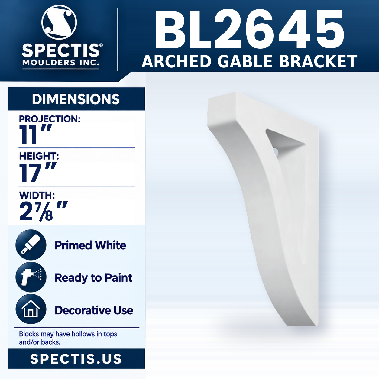 BL2645 Arched Gable Bracket 2.875"W x 17"H x 11"P