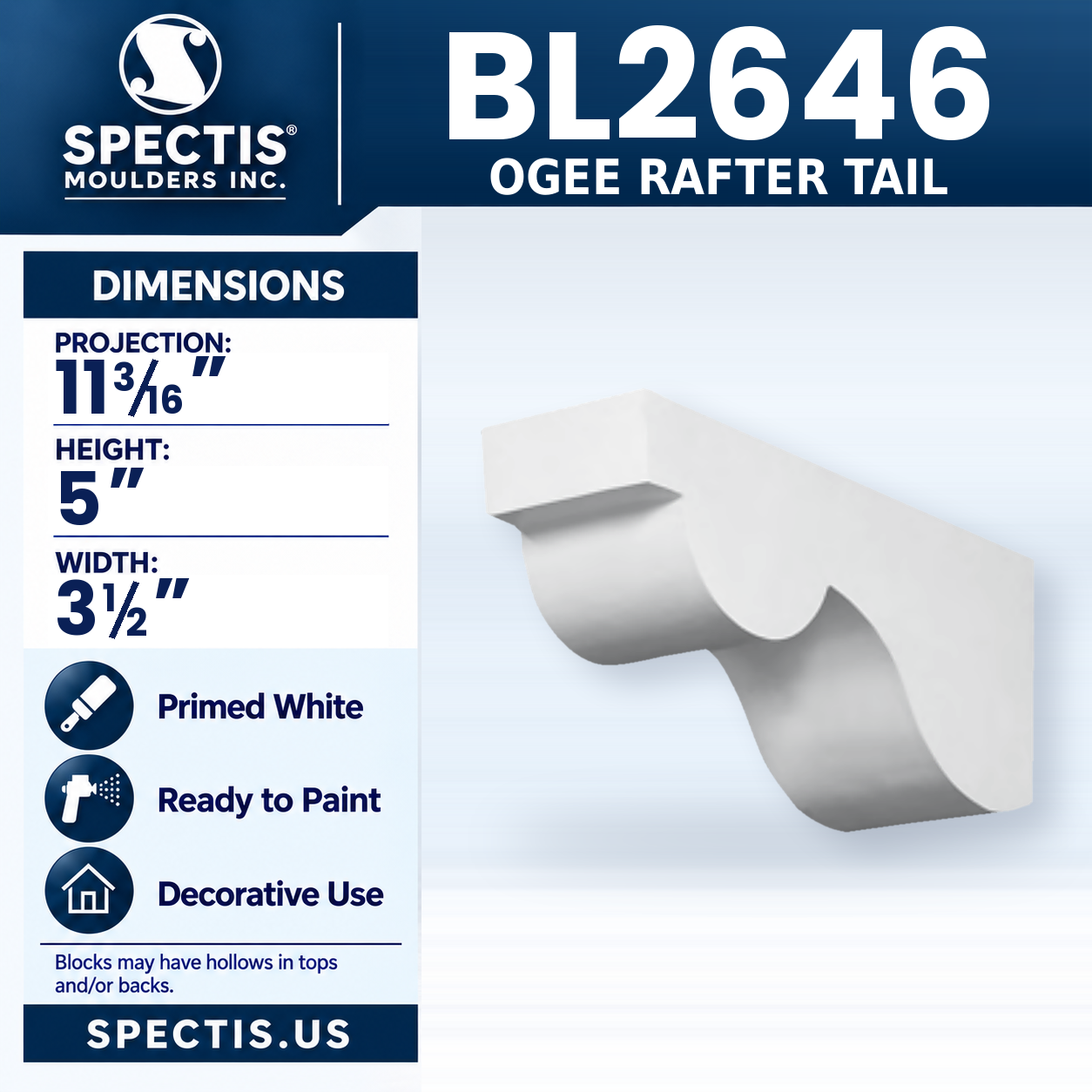 BL2646 Ogee Rafter Tail 3.5"W x 5"H x 11.1875"P