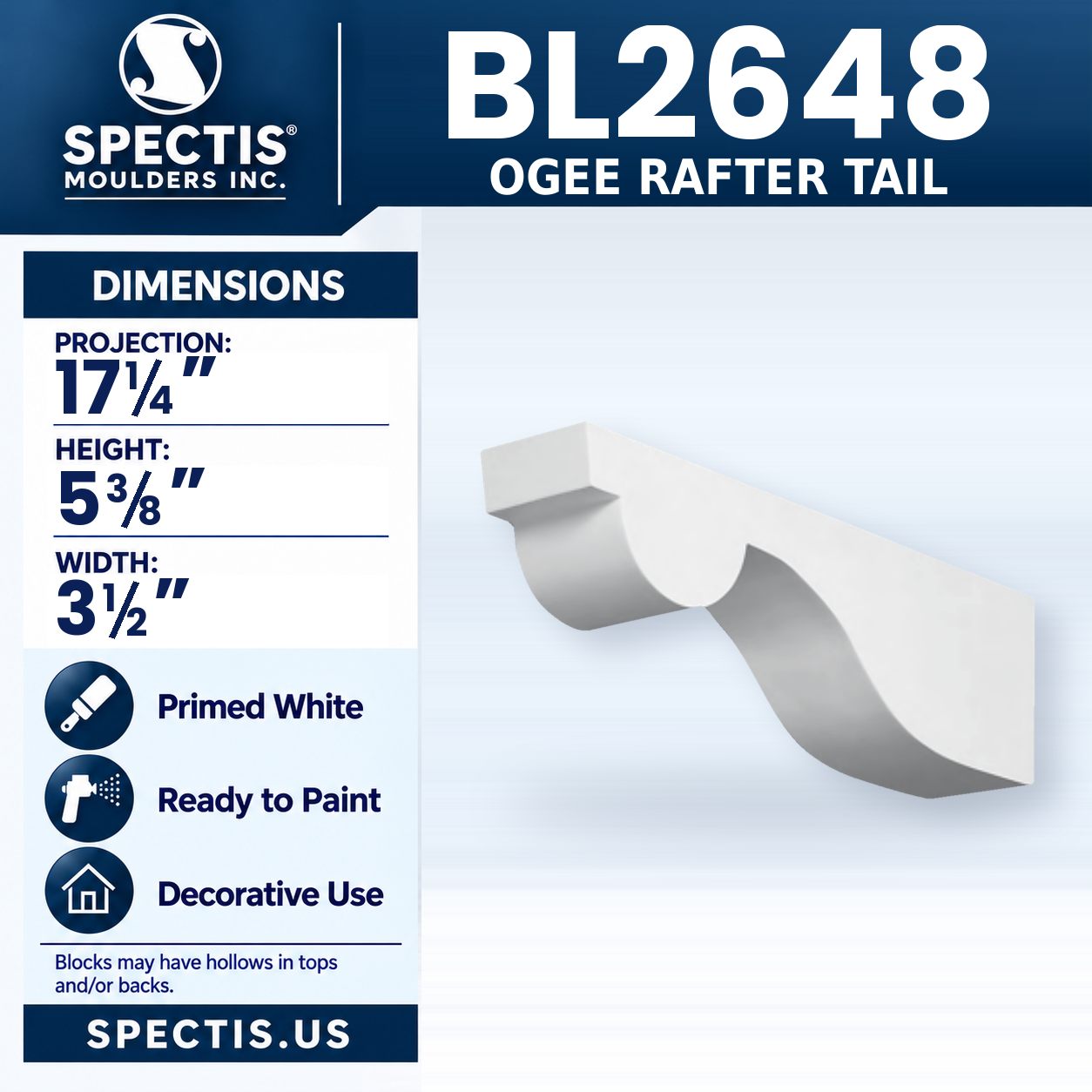 BL2648 Ogee Rafter Tail 3.5"W x 5.375"H x 17.25"P