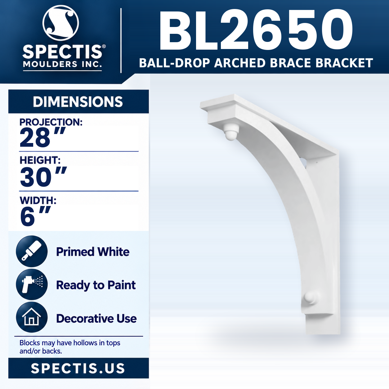 BL2650 Ball-Drop Arched Brace Bracket 6"W x 30"H x 28"P