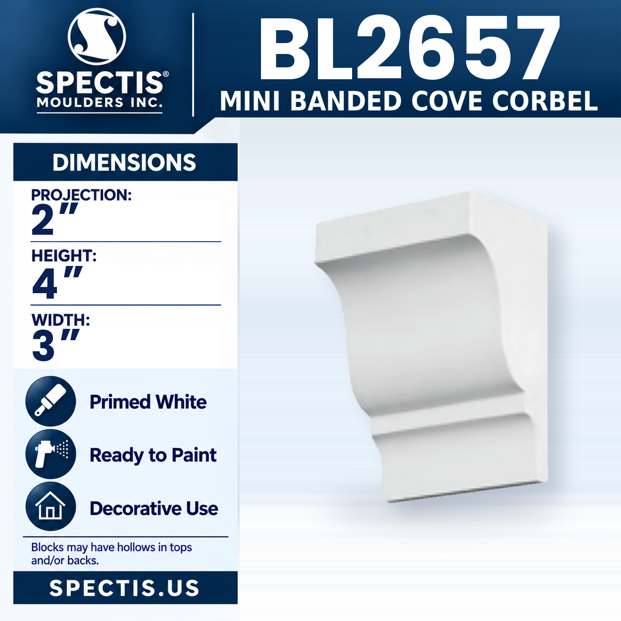BL2657 Mini Banded Cove Corbel 3"W x 4"H x 2"P