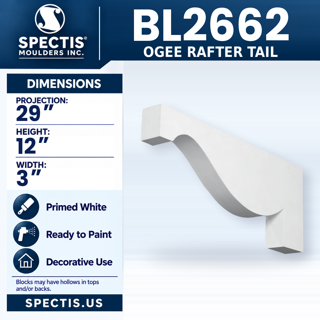 BL2662 Ogee Rafter Tail 3"W x 12"H x 29"P