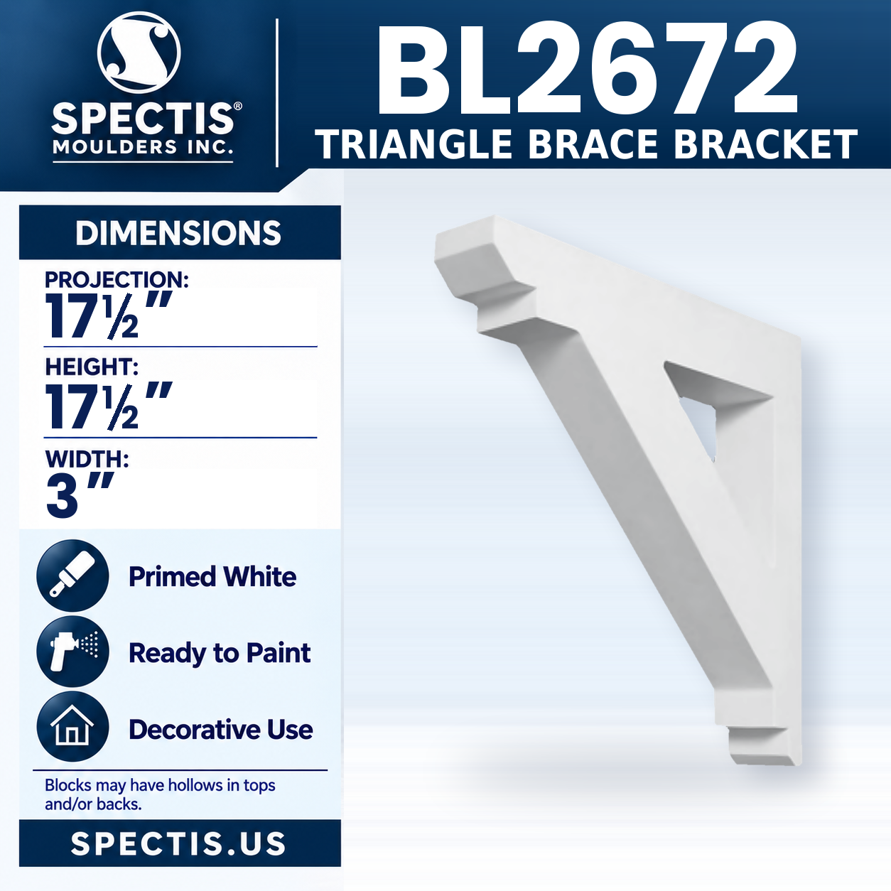 BL2672 Triangle Brace Bracket 3"W x 17.5"H x 17.5"P