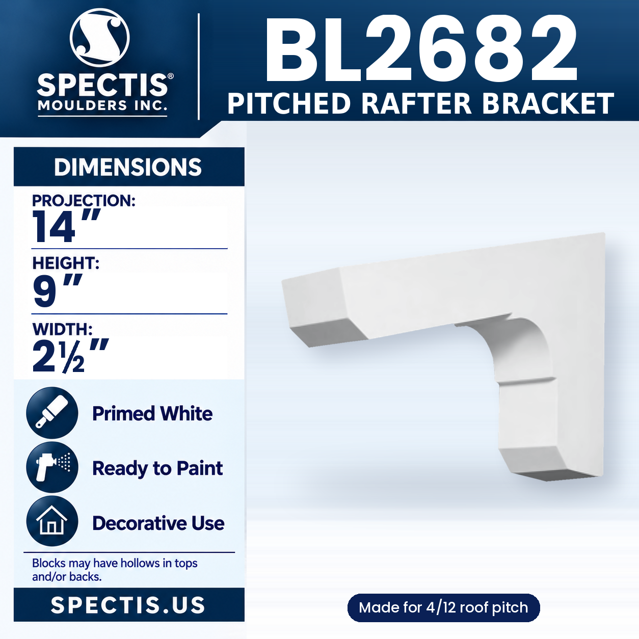 BL2682 Pitched Rafter Bracket 4/12 Pitch 2.5"W x 9"H x 14"P