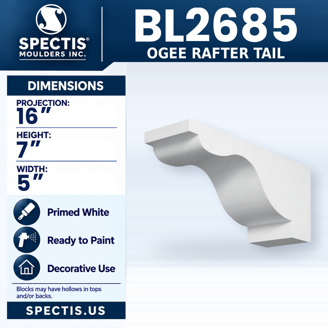 BL2685 Ogee Rafter Tail 5"W x 7"H x 16"P