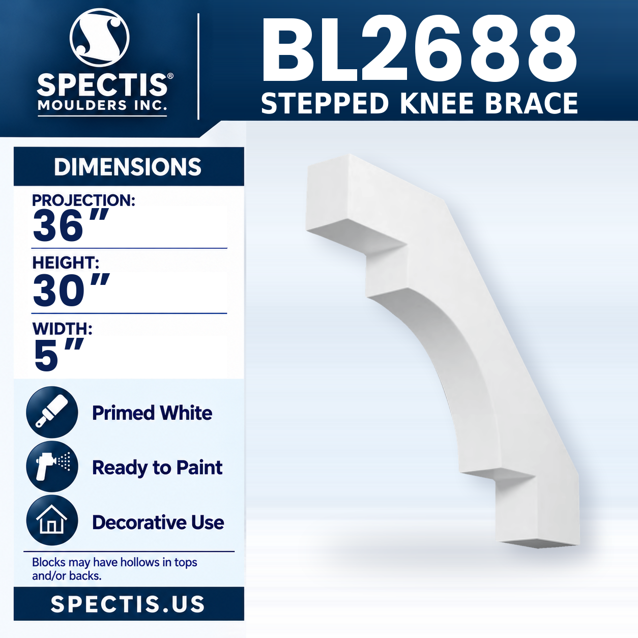 BL2688 Stepped Knee Brace 5"W x 30"H x 36"P
