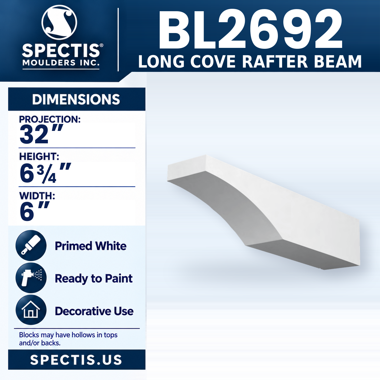 BL2692 Long Cove Rafter Beam 6"W x 6.75"H x 32"P