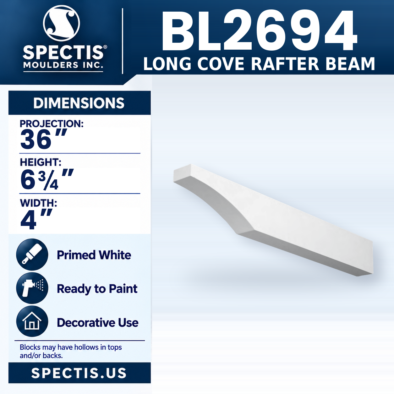BL2694 Long Cove Rafter Beam 4"W x 6.75"H x 36"P