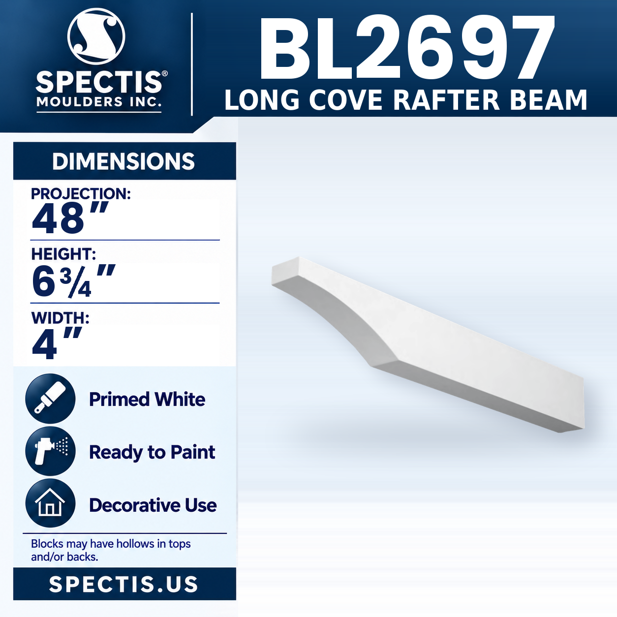 BL2697 Long Cove Rafter Beam 4"W x 6.75"H x 48"P