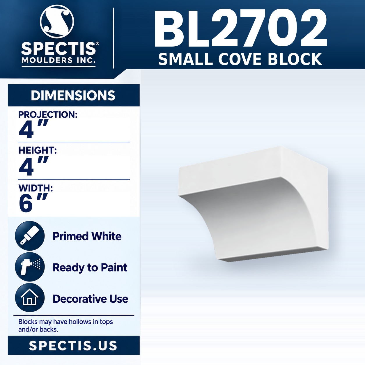 BL2702 Small Cove Block 6"W x 4"H x 4"P