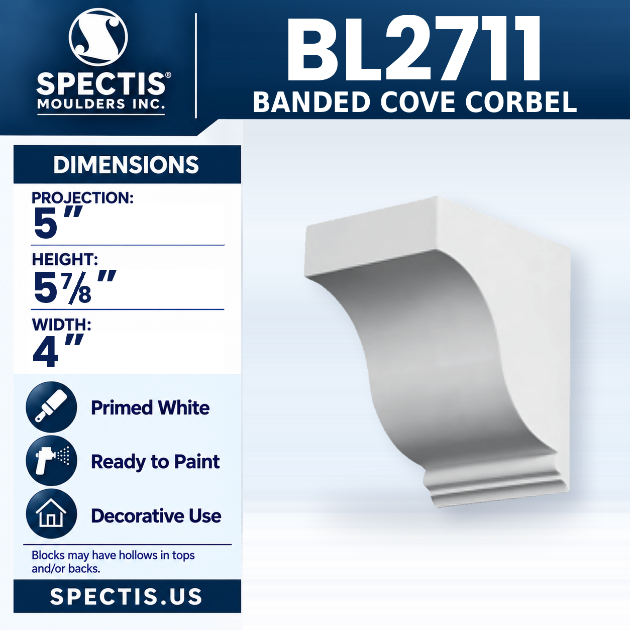 BL2711 Banded Cove Corbel 4"W x 5.875"H x 5"P