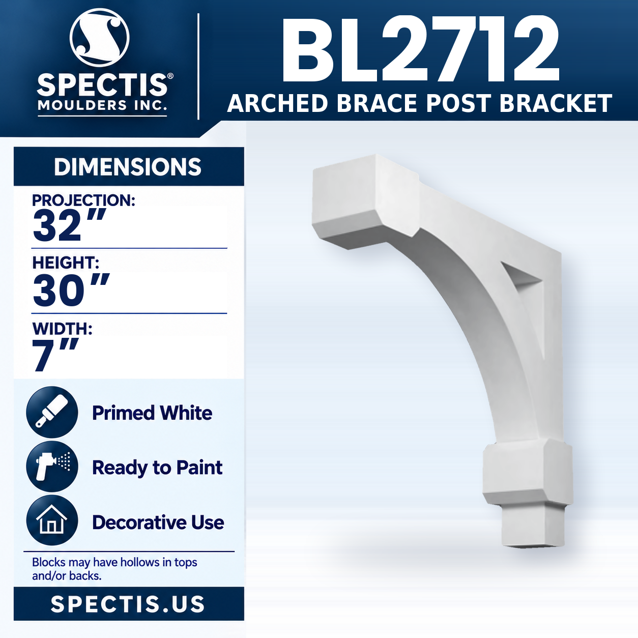 BL2712 Arched Brace Post Bracket 7"W x 30"H x 32"P