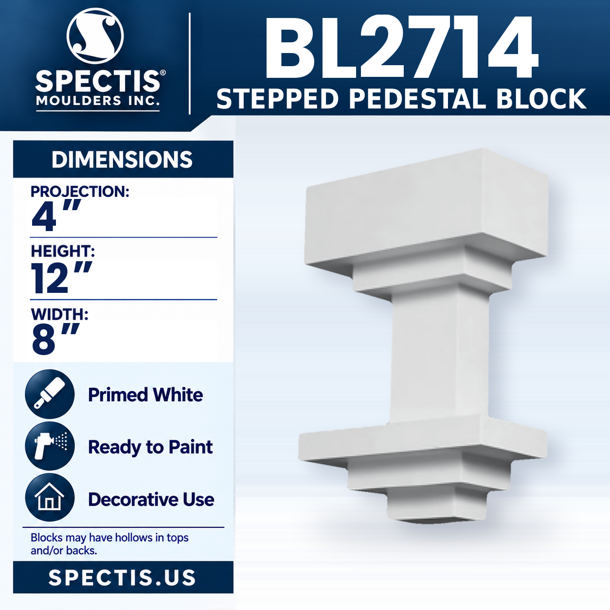 BL2714 Stepped Pedestal Block 8"W x 12"H x 4"P