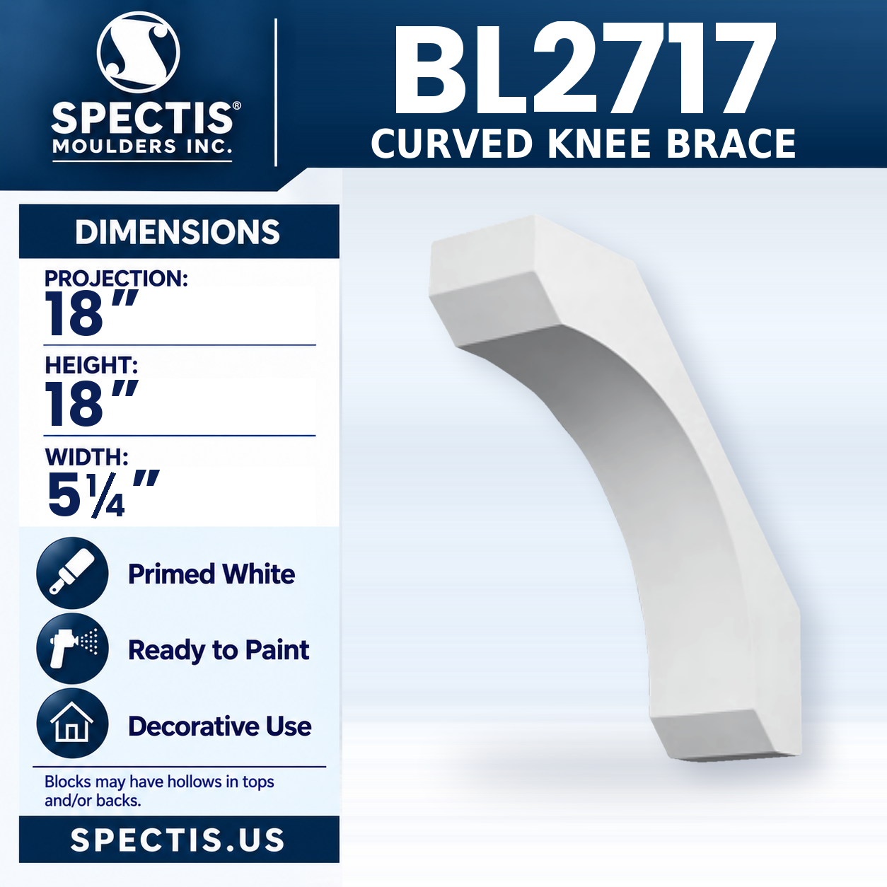 BL2717 Curved Knee Brace 5.25"W x 18"H x 18"P