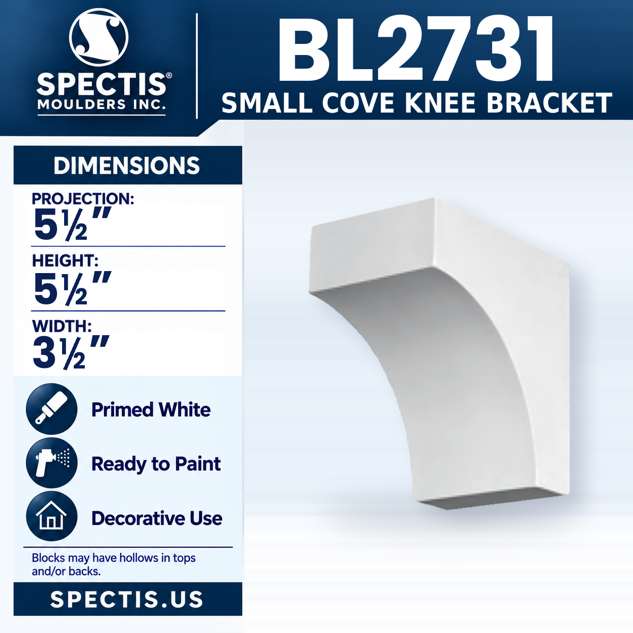 BL2731 Small Cove Knee Bracket 3.5"W x 5.5"H x 5.5"P