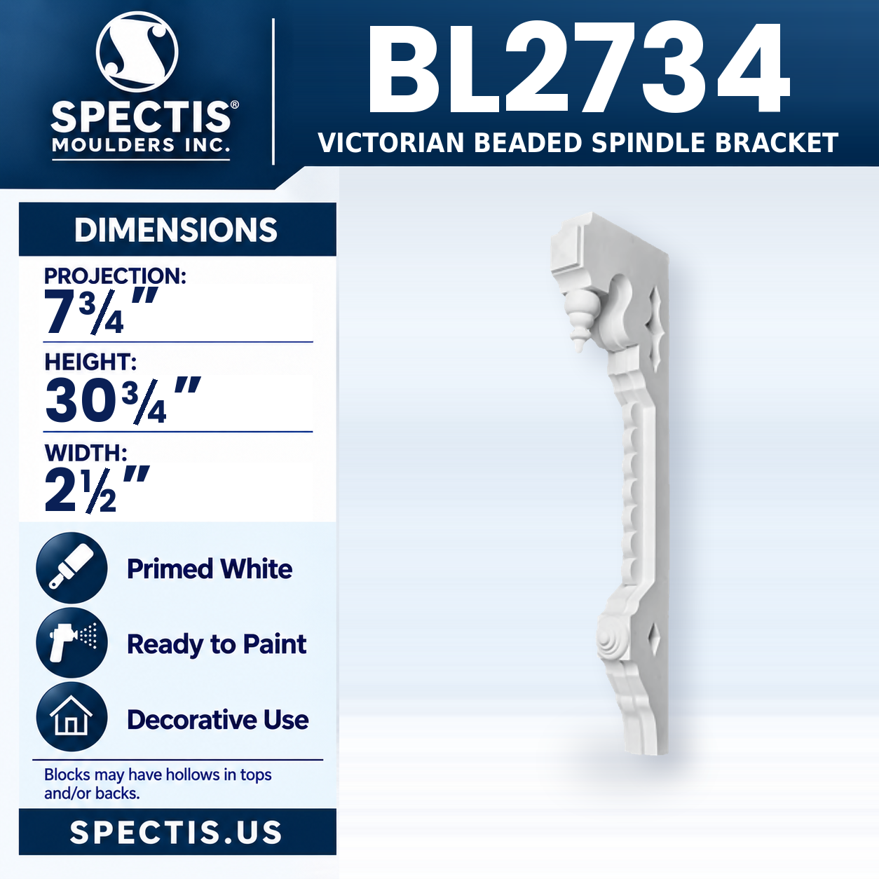 BL2734 Victorian Beaded Spindle Bracket 2.5"W x 30.75"H x 7.75"P