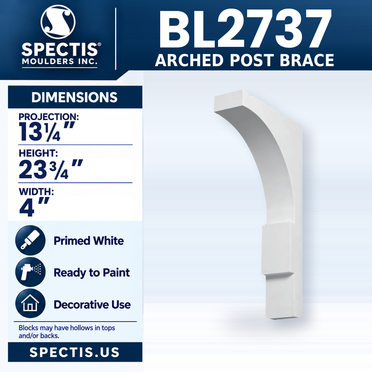BL2737 Arched Post Brace 4"W x 23.75"H x 13.25"P