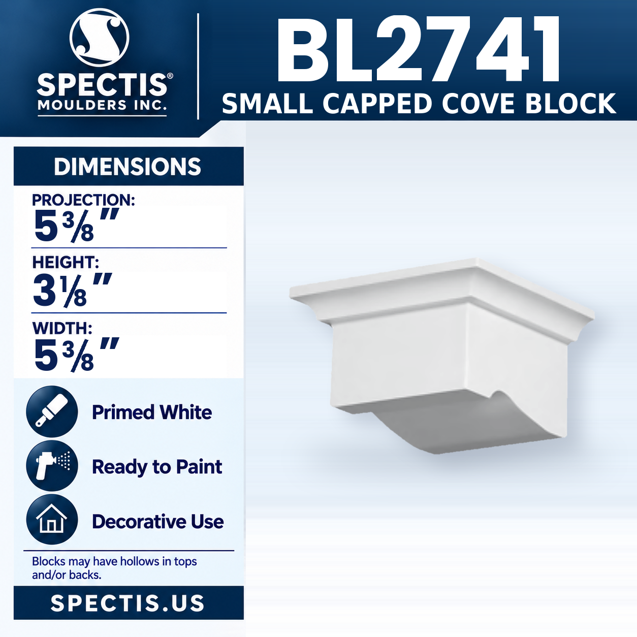 BL2741 Small Capped Cove Block 5.375"W x 3.125"H x 5.375"P