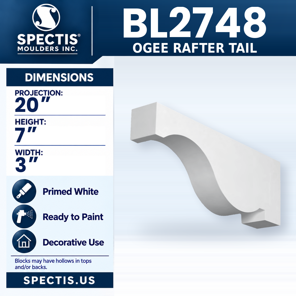 BL2748 Ogee Rafter Tail 3"W x 7"H x 20"P