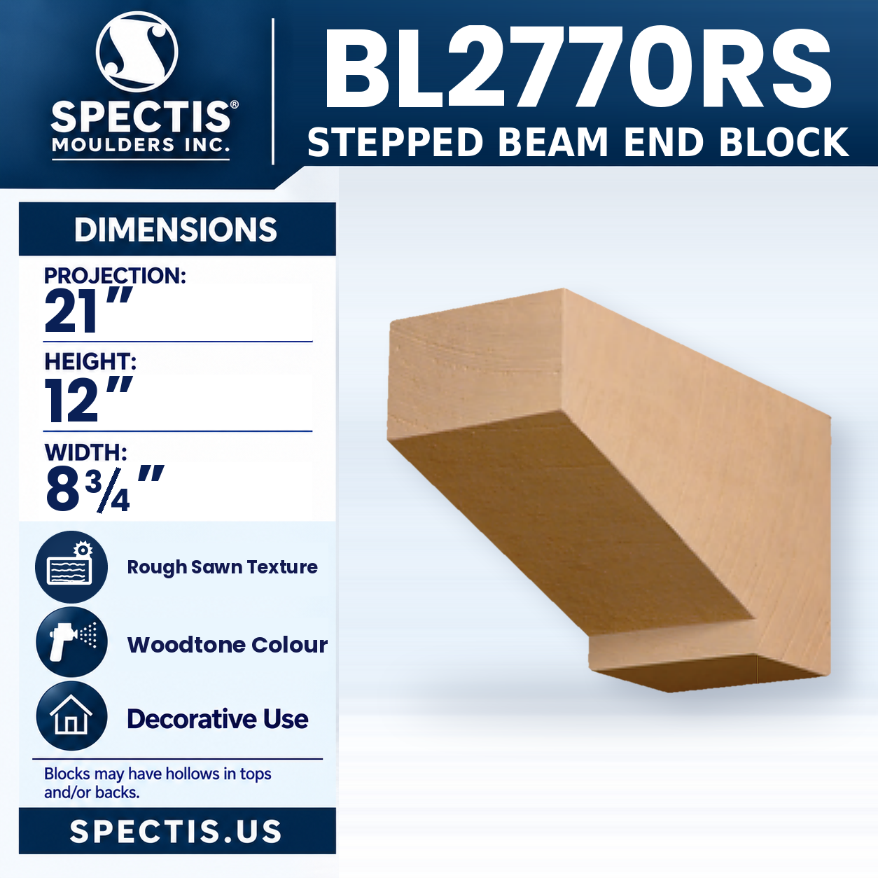 BL2770RS Stepped Beam End Block Rough Sawn 8.75"W x 12"H x 21"P