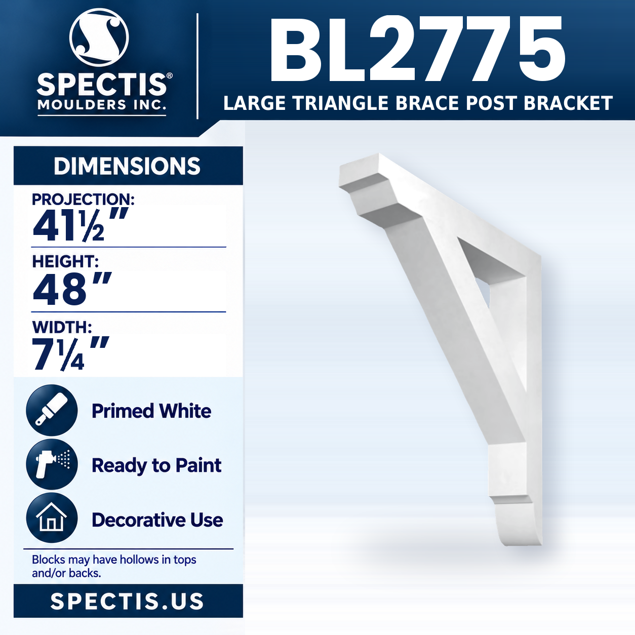 BL2775 Large Triangle Brace Post Bracket 7.25"W x 48"H x 41.5"P