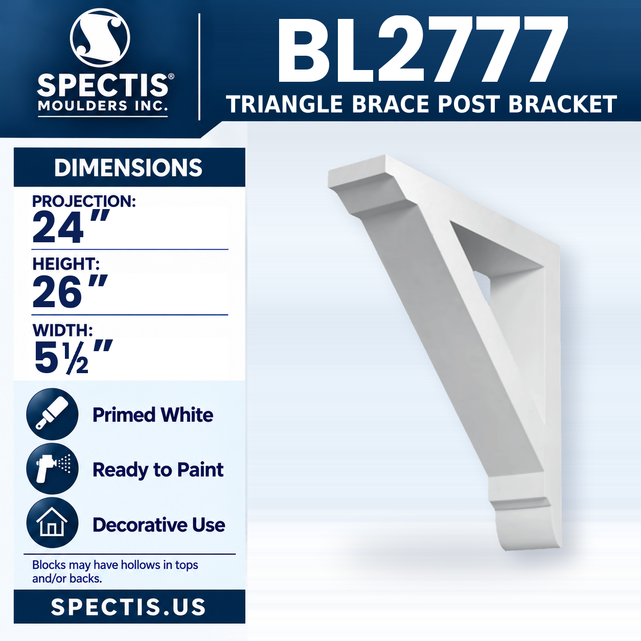 BL2777 Triangle Brace Post Bracket 5.5"W x 26"H x 24"P