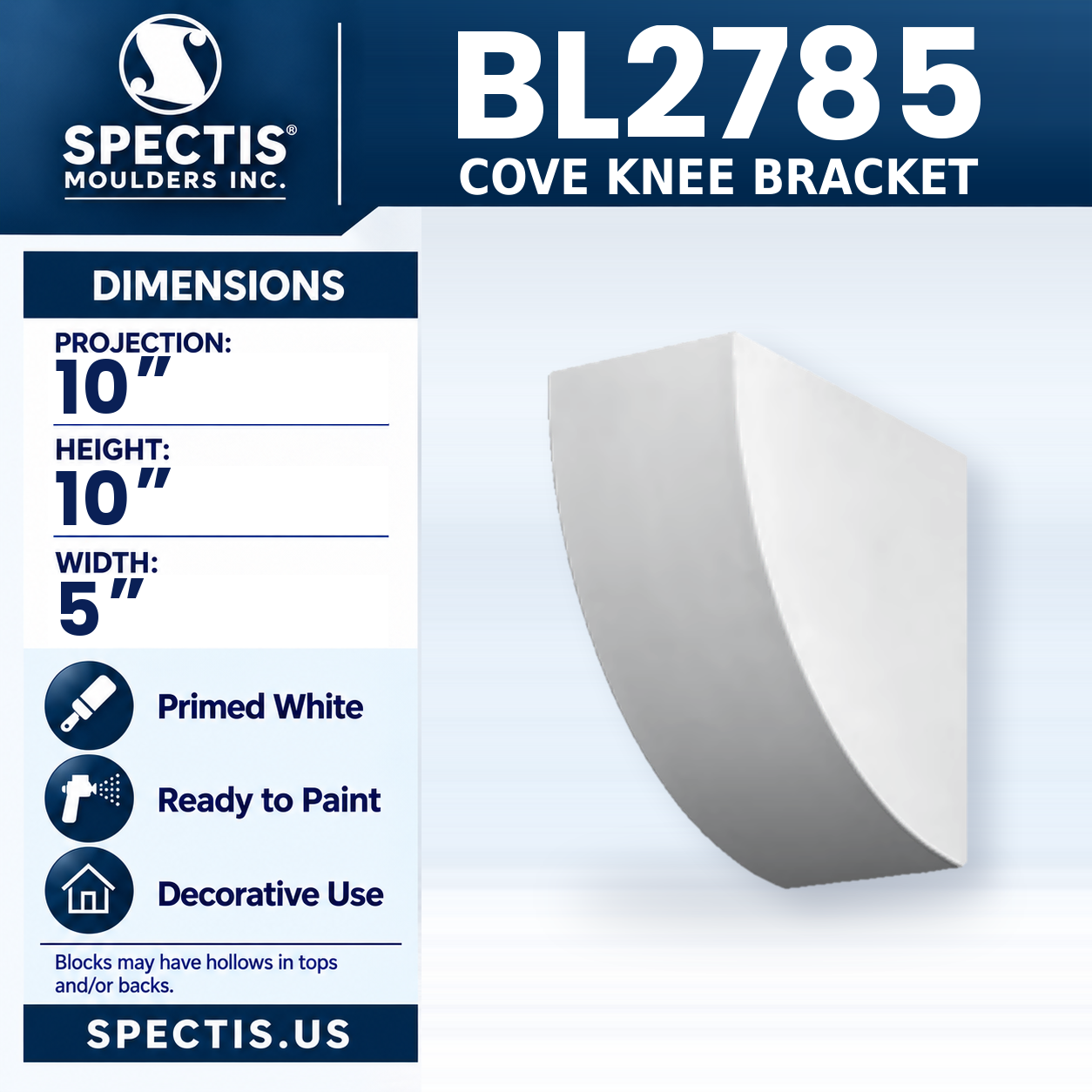 BL2785 Cove Knee Bracket 5"W x 10"H x 10"P