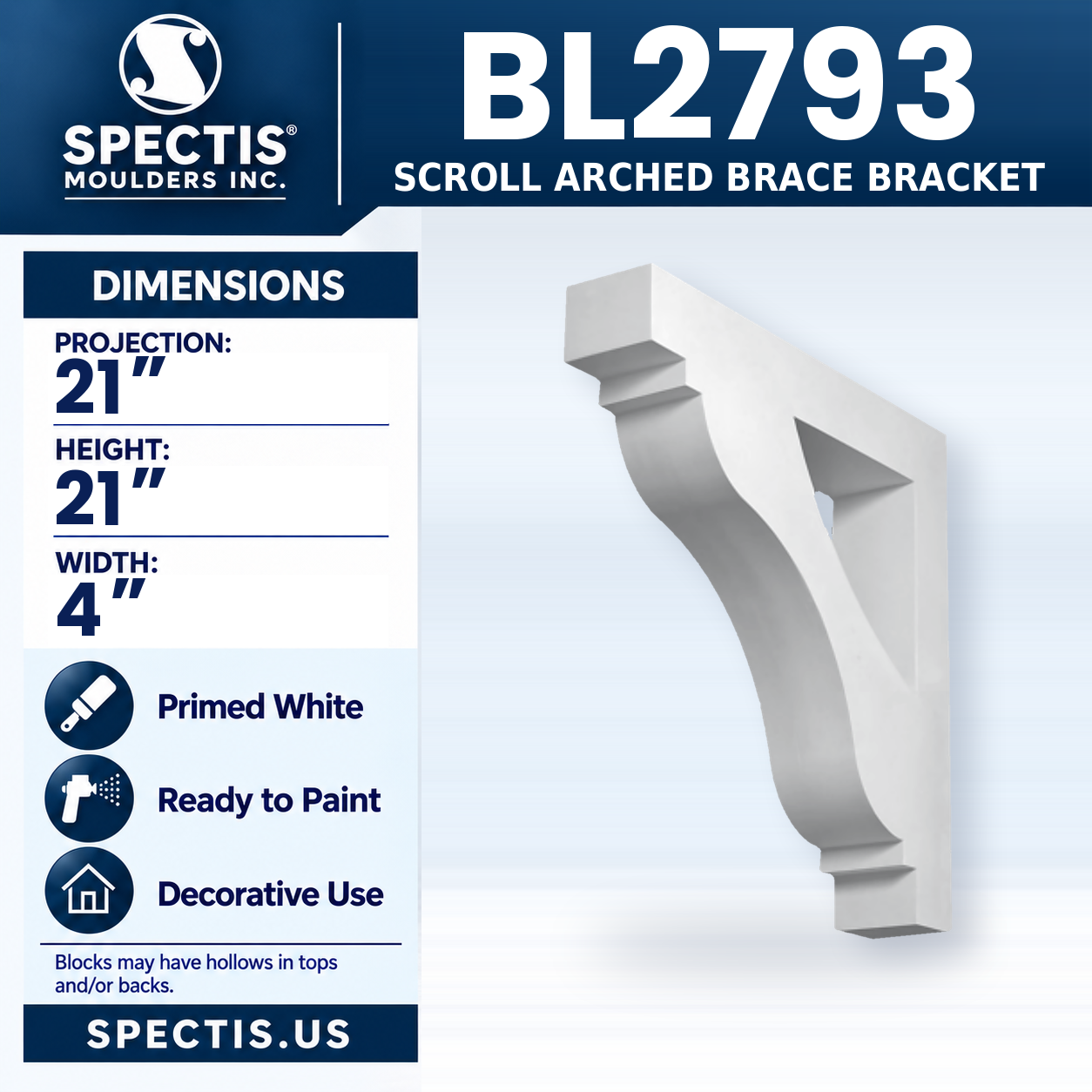 BL2793 Scroll Arched Brace Bracket 4"W x 21"H x 21"P