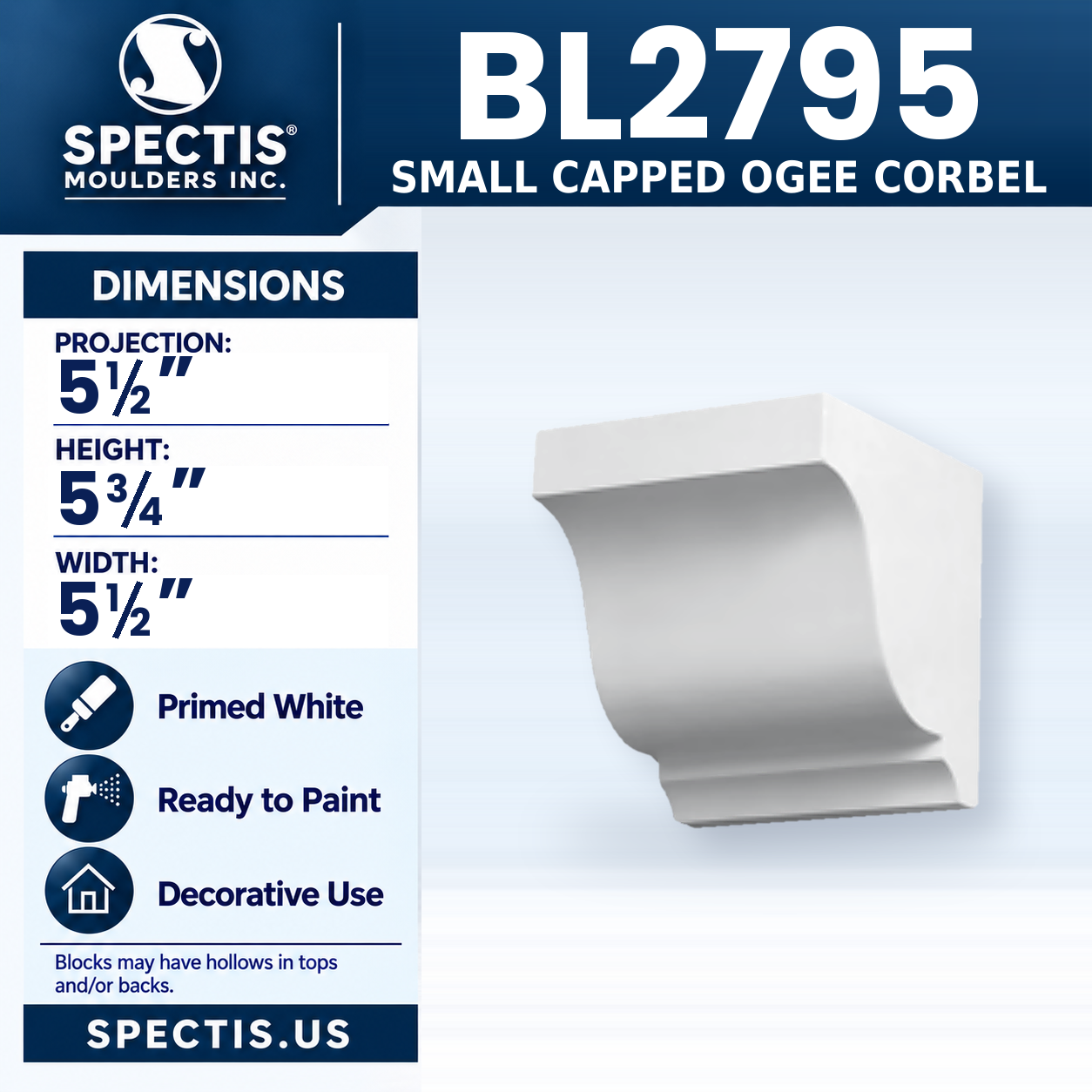 BL2795 Small Capped Ogee Corbel 5.5"W x 5.75"H x 5.5"P