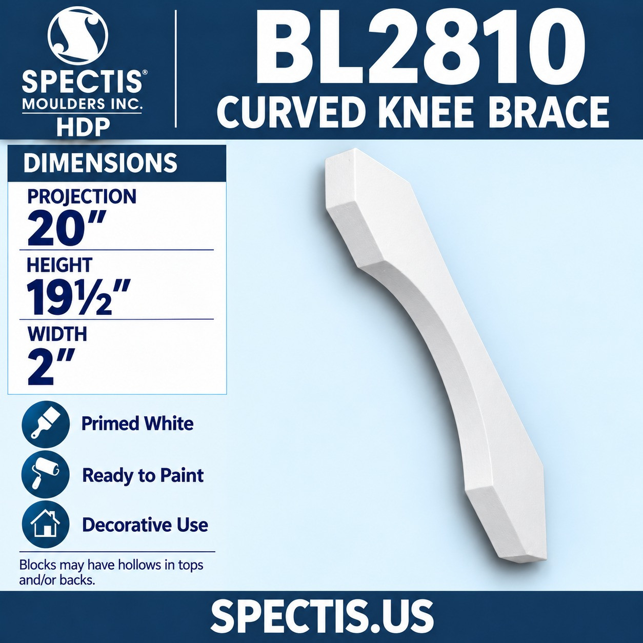 BL2810 Curved Knee Brace 2"W x 19.5"H x 20"P