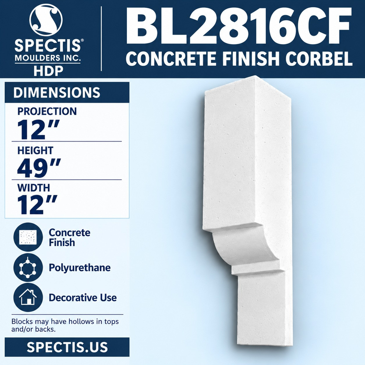 BL2816CF Concrete Finish Corbel 12"W x 49"H x 12"P