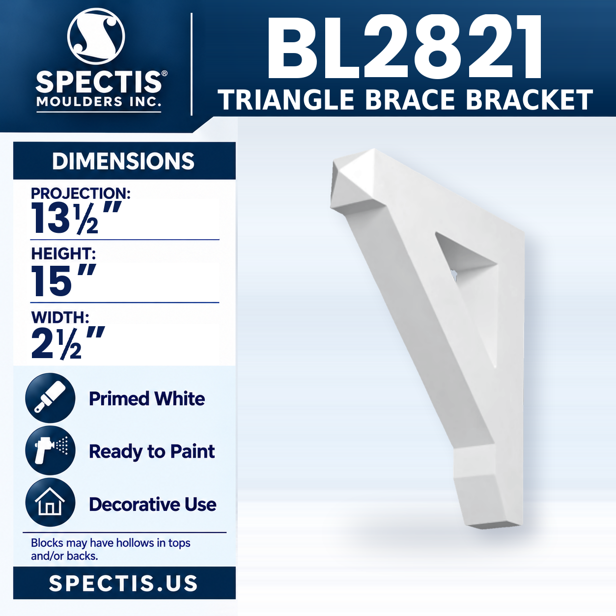 BL2821 Triangle Brace Bracket 2.5"W x 15"H x 13.5"P