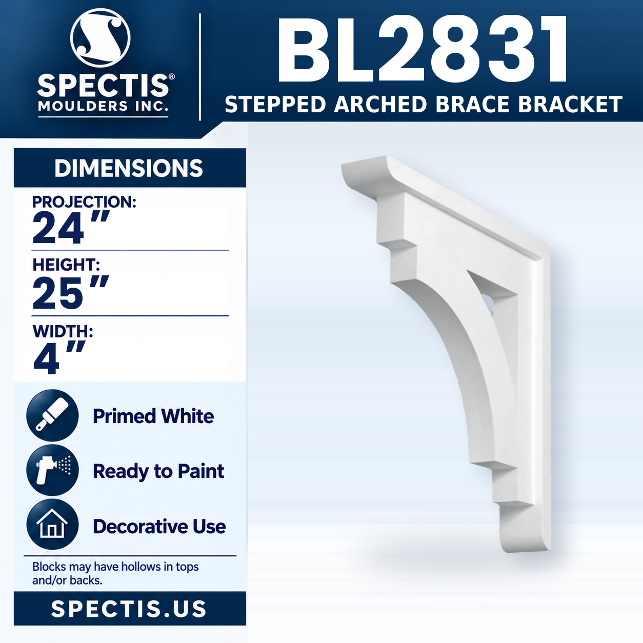 BL2831 Stepped Arched Brace Bracket 4"W x 25"H x 24"P