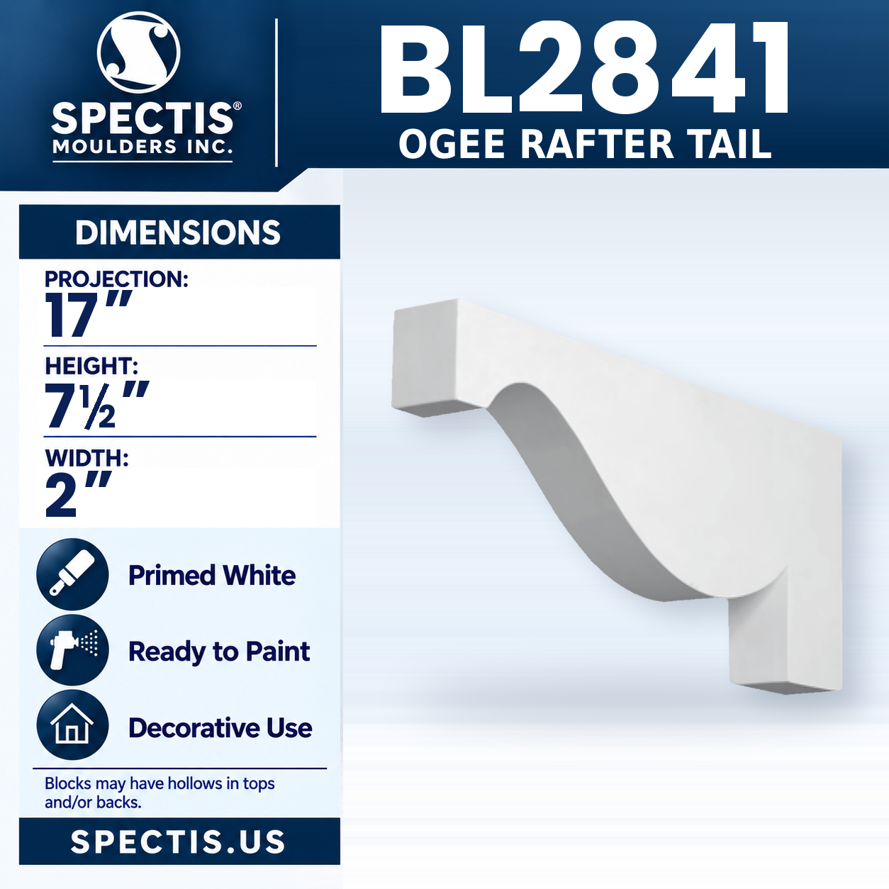 BL2841 Ogee Rafter Tail 2"W x 7.5"H x 17"P