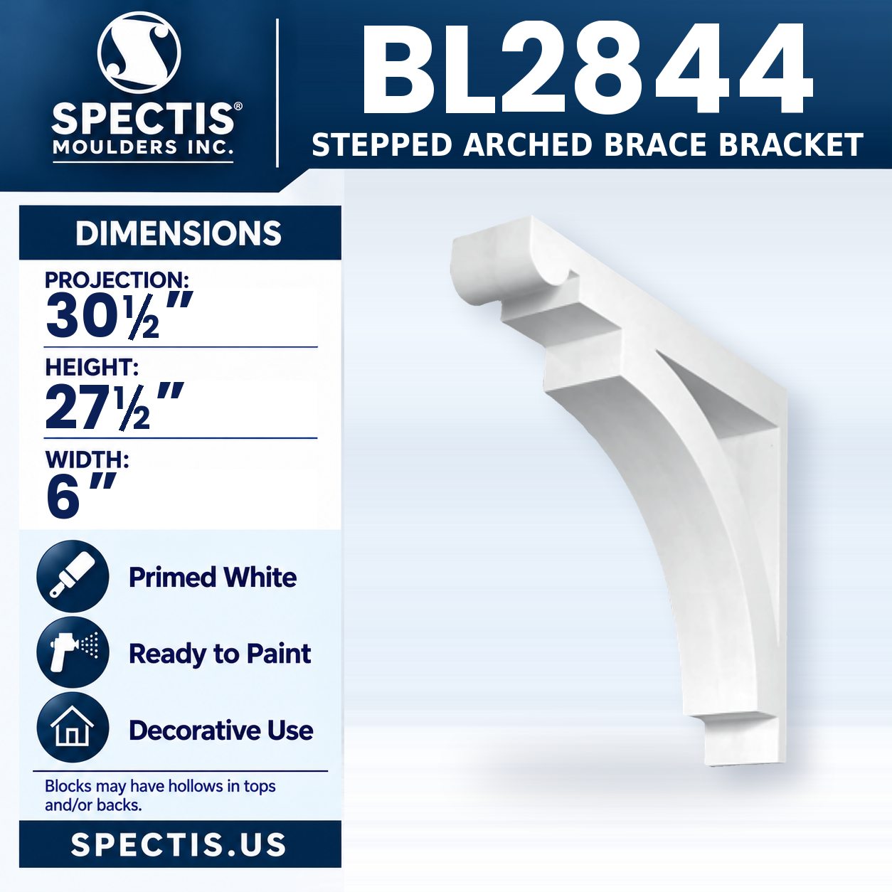 BL2844 Stepped Arched Brace Bracket 6"W x 27.5"H x 30.5"P