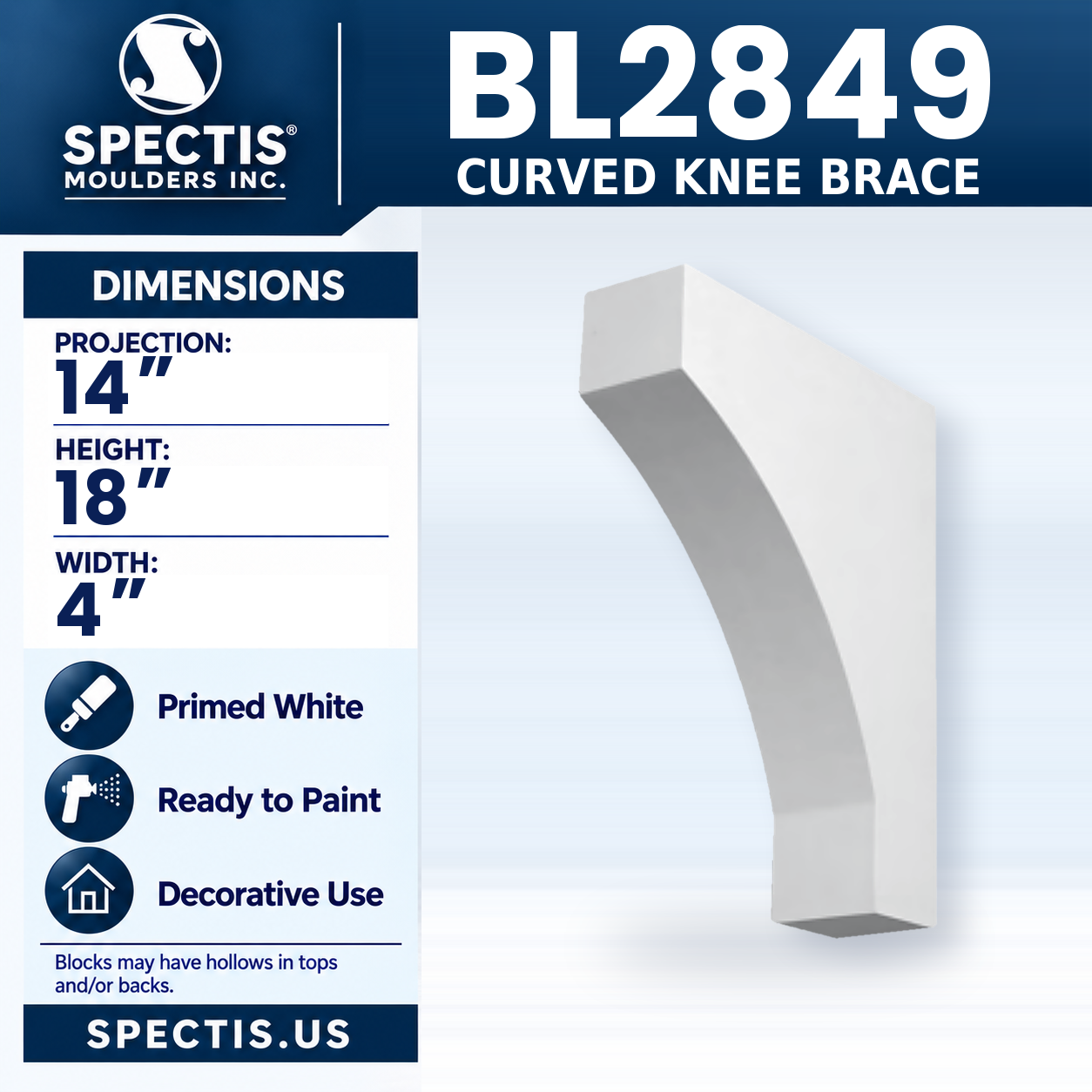 BL2849 Curved Knee Brace 4"W x 18"H x 14"P