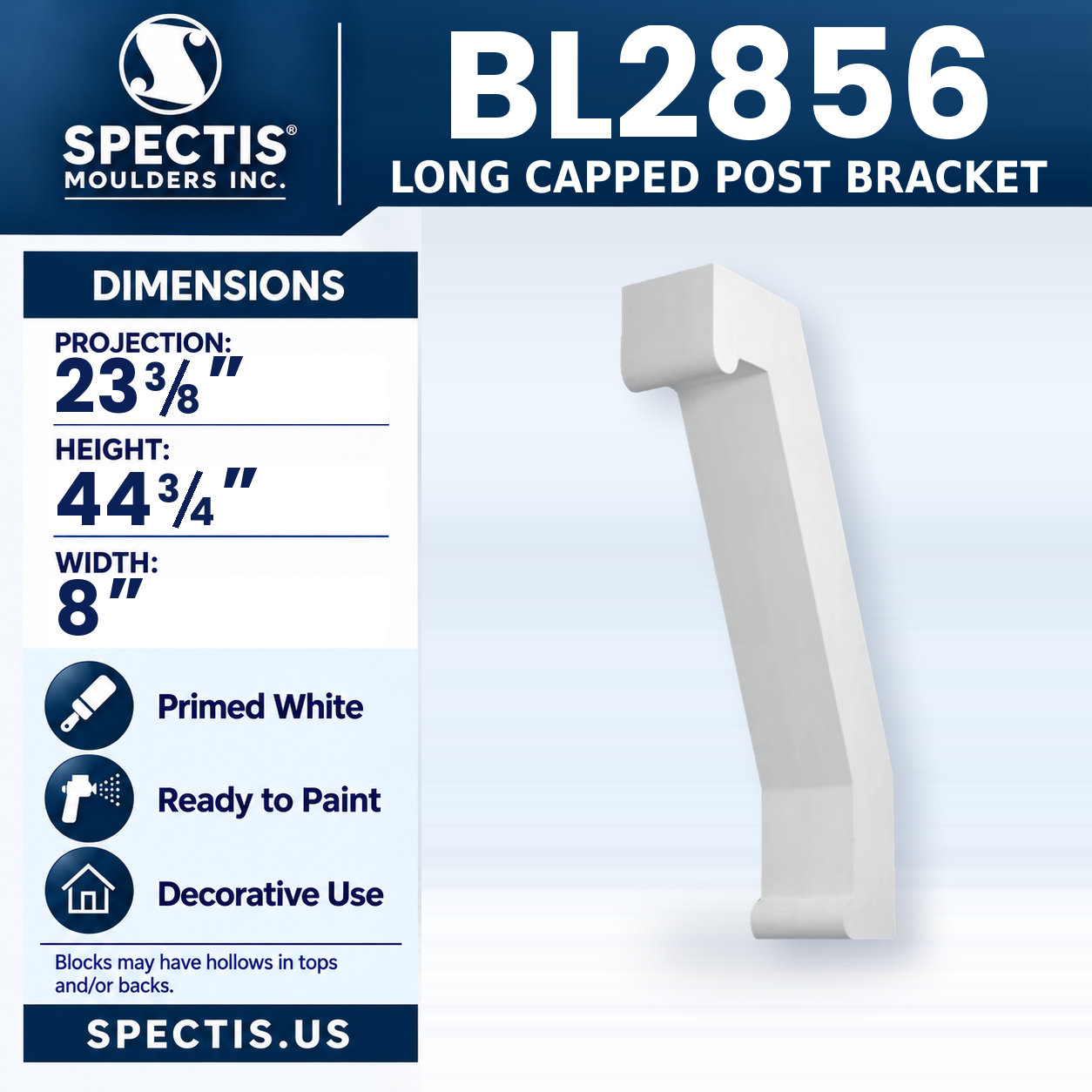 BL2856 Long Capped Post Bracket 8"W x 44.75"H x 23.375"P