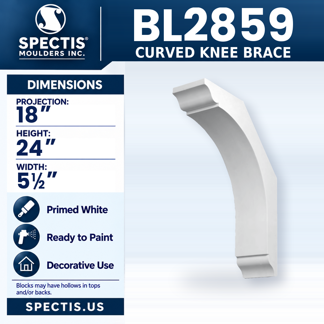 BL2859 Curved Knee Brace 5.5"W x 24"H x 18"P