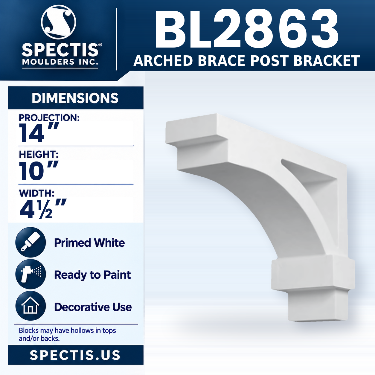 BL2863 Arched Brace Post Bracket 4.5"W x 10"H x 14"P