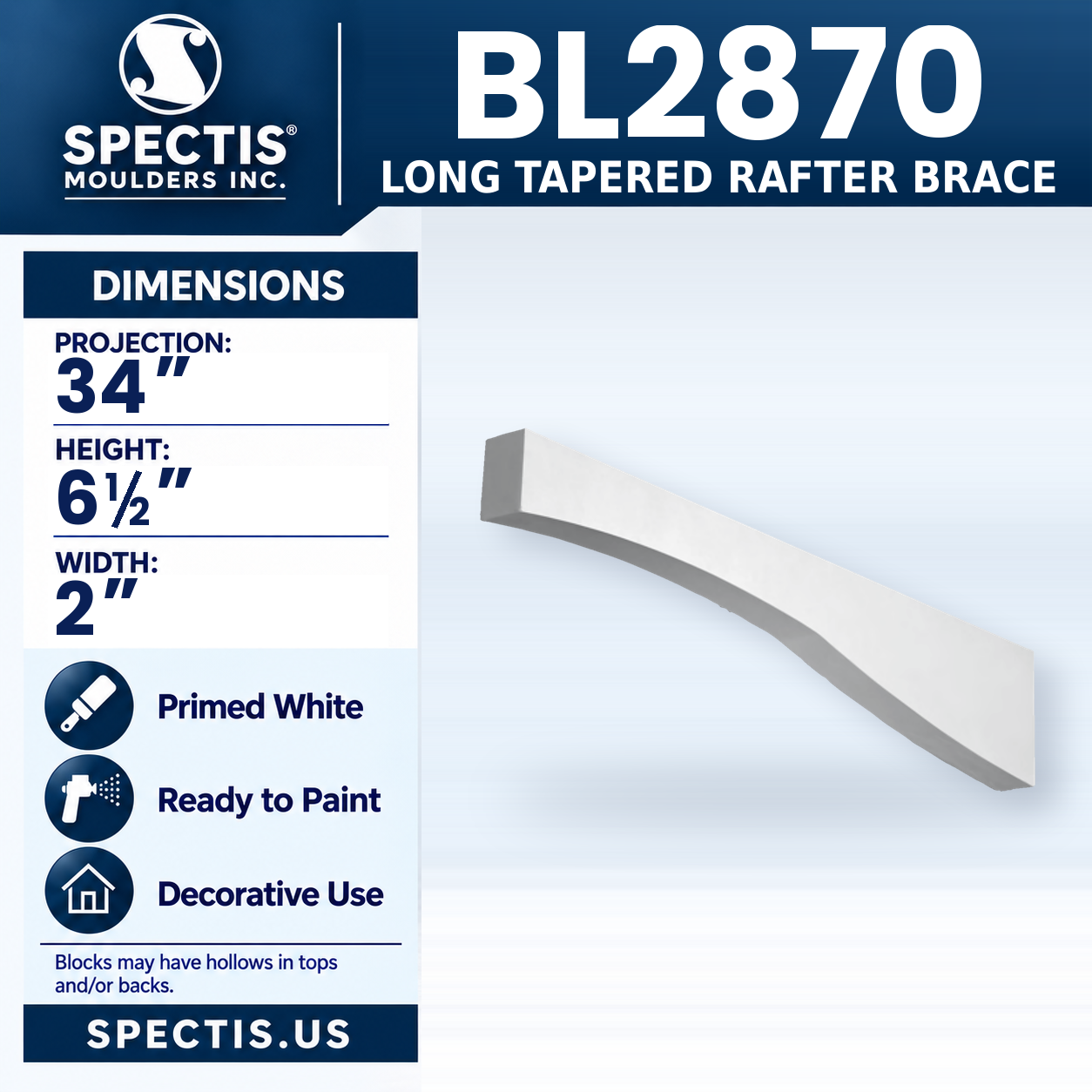 BL2870 Long Tapered Rafter Brace 2"W x 6.5"H x 34"P